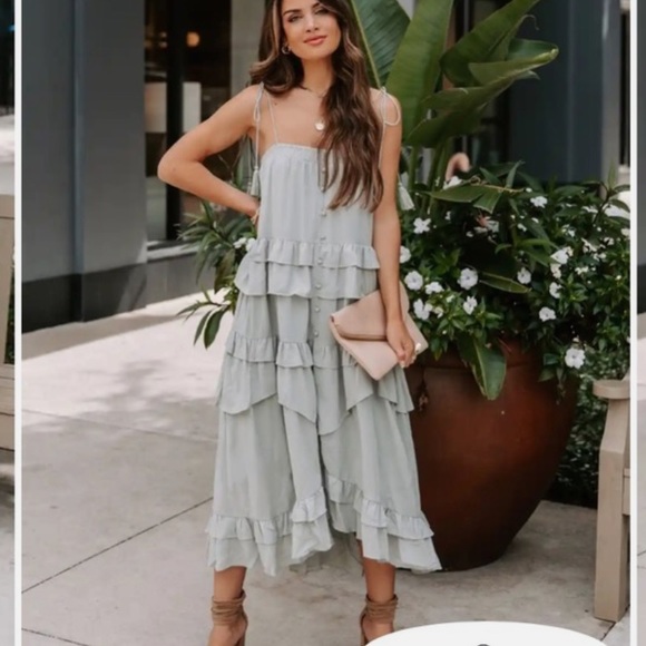 Vici Dresses Vici Sage Green Tiered Dress Poshmark
